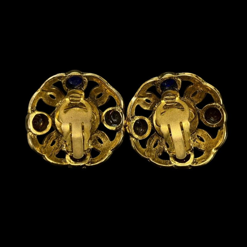 CHANEL Gripoix Earrings, Multi-color Stones, Gold-tone Metal Fittings, Gold Alloy Colorful Crystal Ear Clips