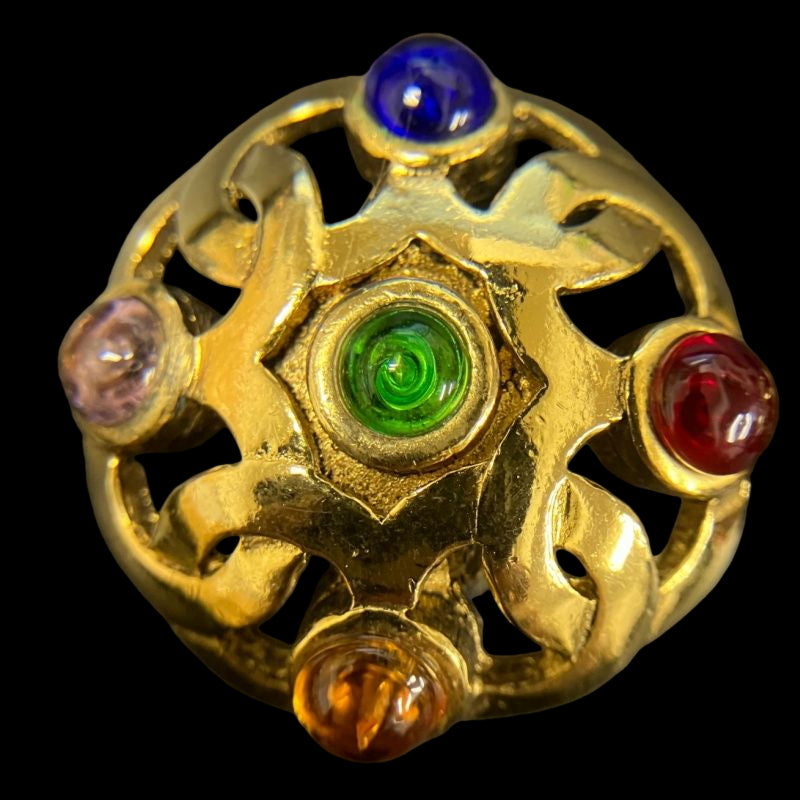 CHANEL Gripoix Earrings, Multi-color Stones, Gold-tone Metal Fittings, Gold Alloy Colorful Crystal Ear Clips