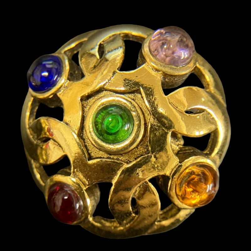 CHANEL Gripoix Earrings, Multi-color Stones, Gold-tone Metal Fittings, Gold Alloy Colorful Crystal Ear Clips