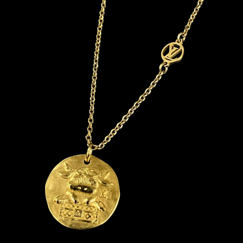 LOUIS VUITTON Collier Louis in the Sky Necklace, Cowhide, Gold-tone Metal Fittings, Comes with Original Box & Dust Bag