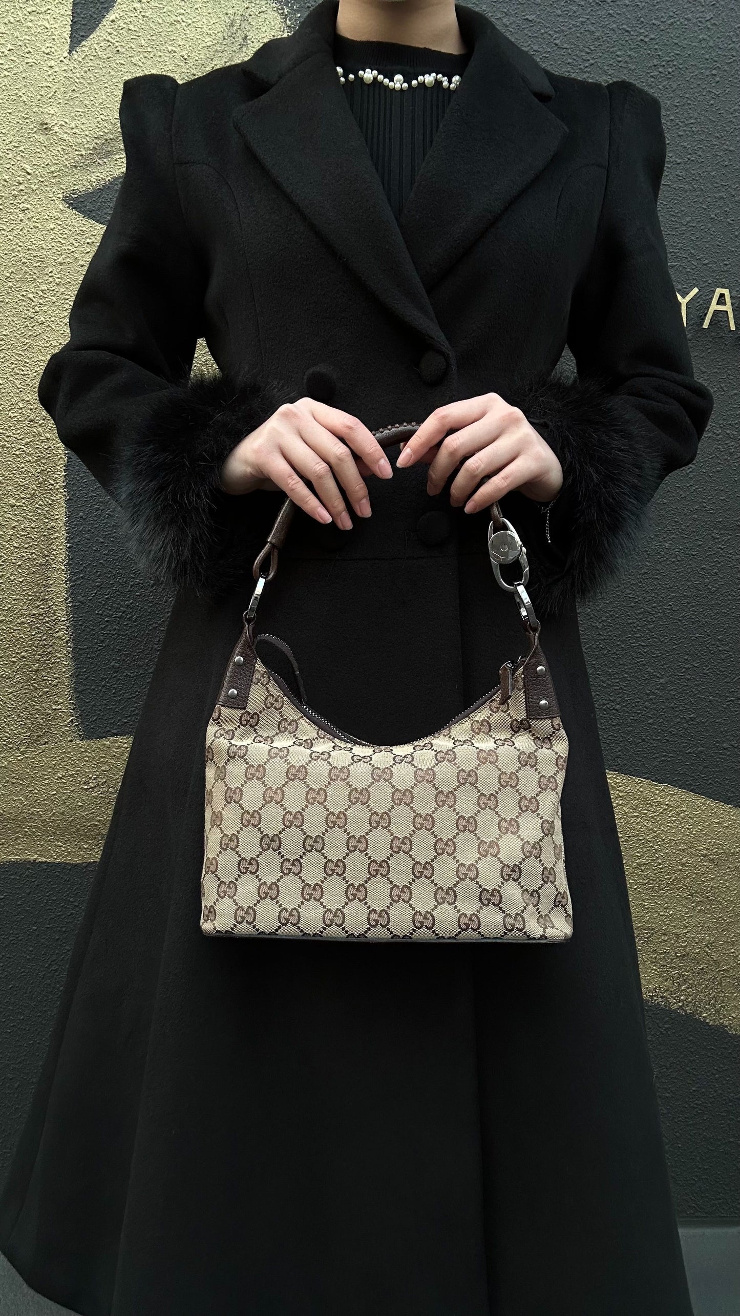 GUCCI GG Canvas Shoulder Bag, Brown with Silver Hardware, GG Monogram Canvas