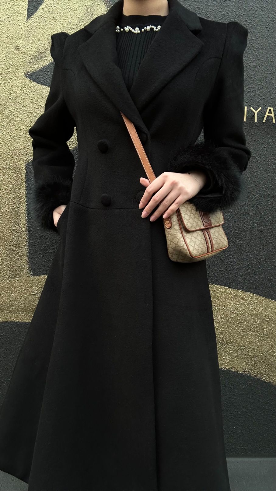 CELINE Macadam Shoulder Bag, Beige, Gold Hardware