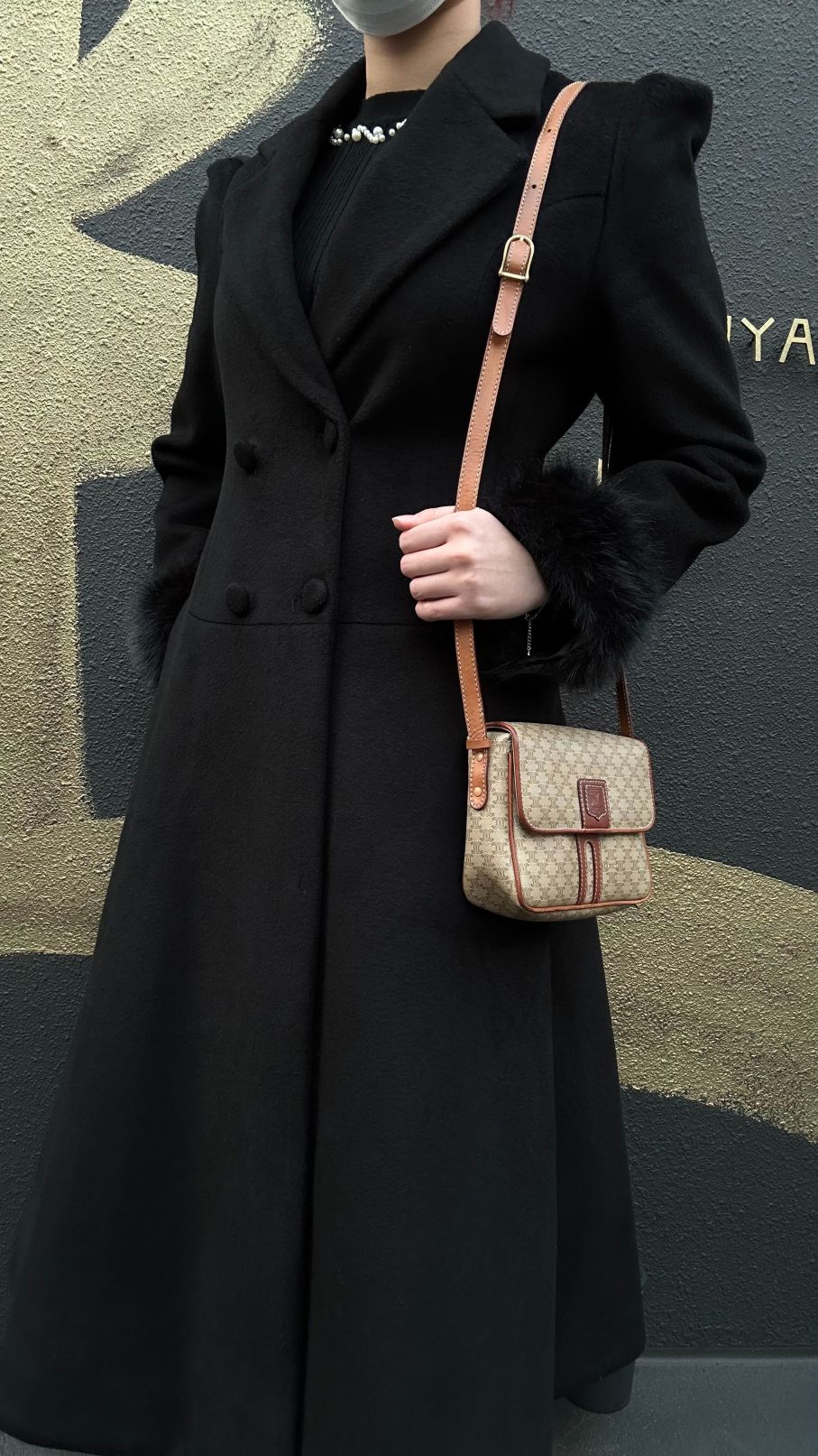 CELINE Macadam Shoulder Bag, Beige, Gold Hardware