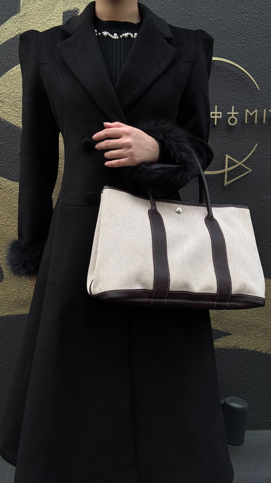 HERMES Garden Party PM Tote Bag, Beige, Canvas