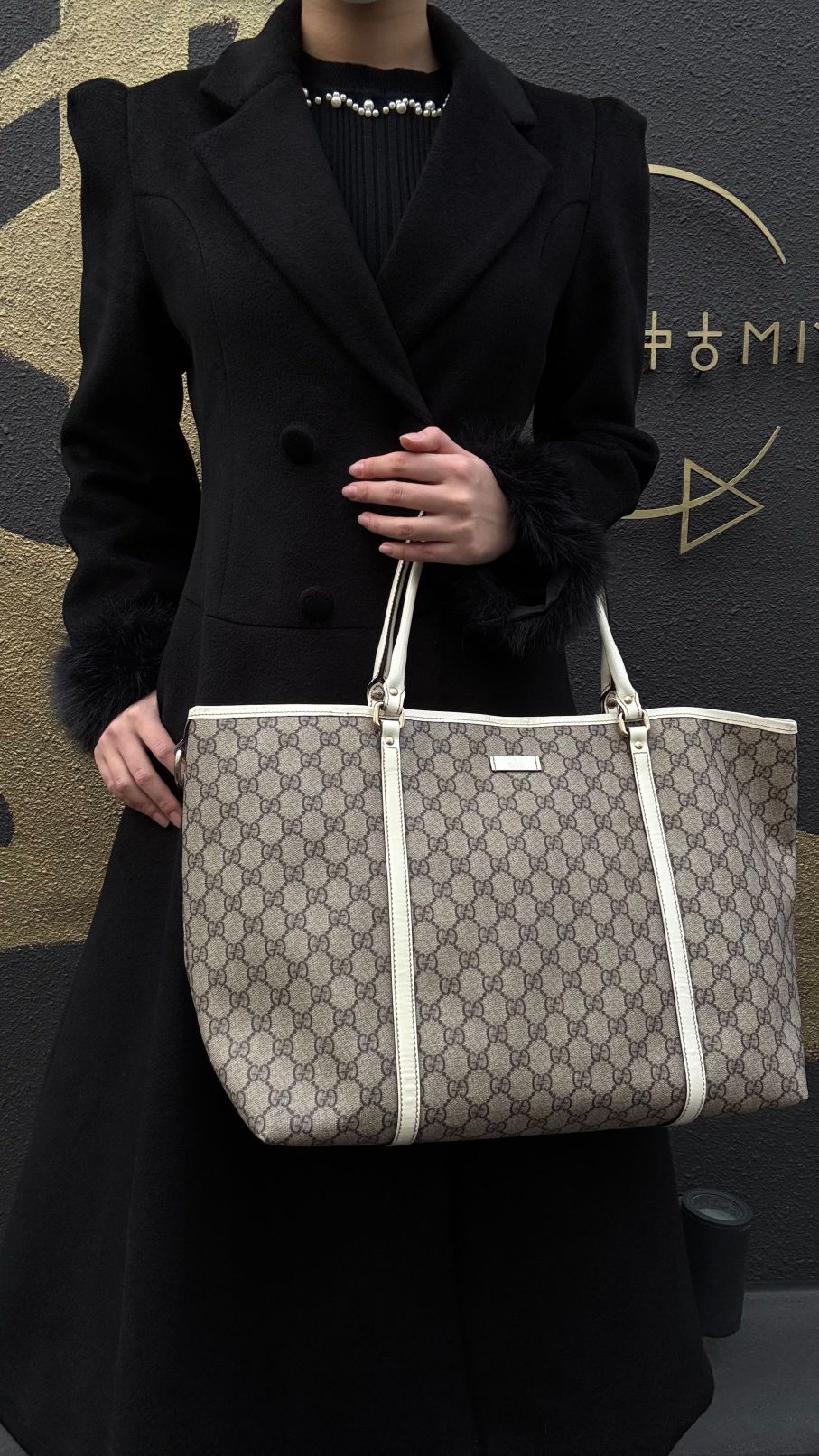 GUCCI GG Supreme Tote Bag, Grey, GG Monogram PVC Shoulder Shopping Bag