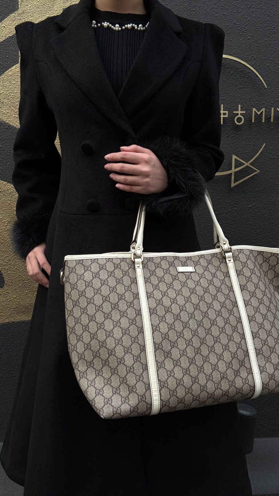 GUCCI GG Supreme Tote Bag, Grey, GG Monogram PVC Shoulder Shopping Bag