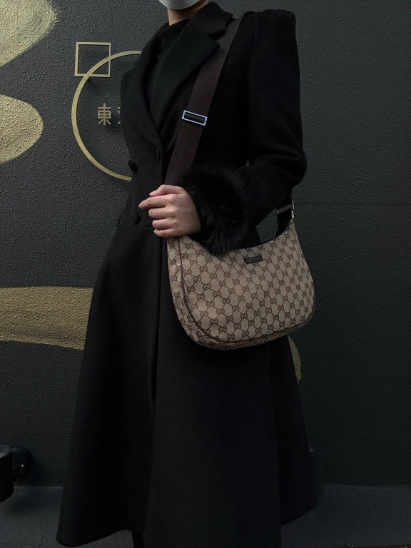 GUCCI GG Canvas Shoulder Bag, Brown with Silver Hardware