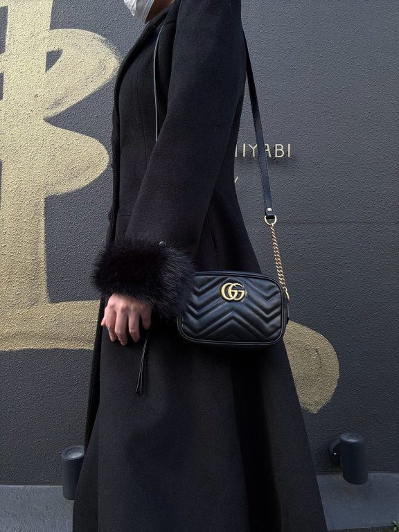 GUCCI GG Marmont Mini Camera Bag, Leather, Black, Gold Hardware