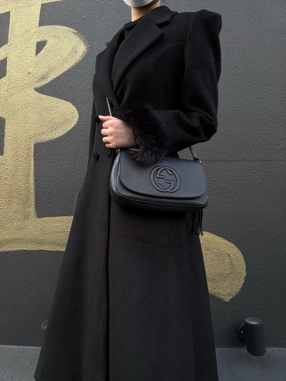 GUCCI Soho Chain Shoulder Bag, Leather, Black, Gold Hardware