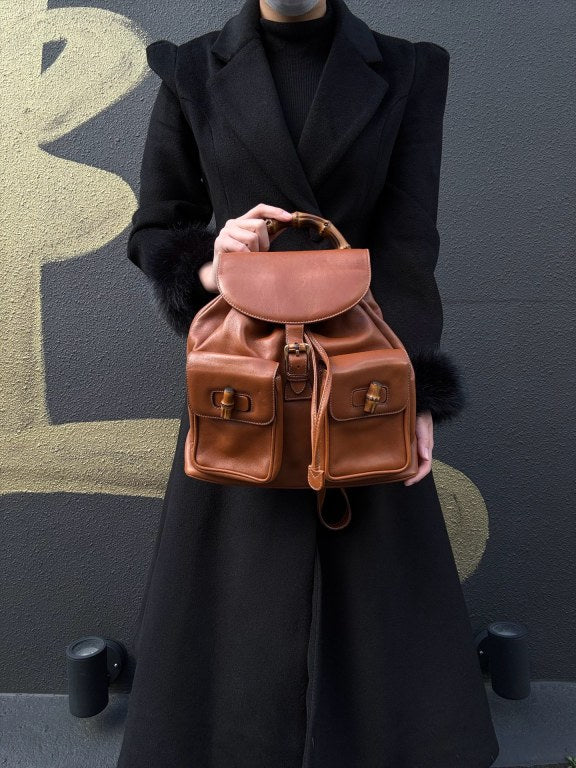 GUCCI Bamboo Backpack, Sheep Leather, Brown, Gold Hardware