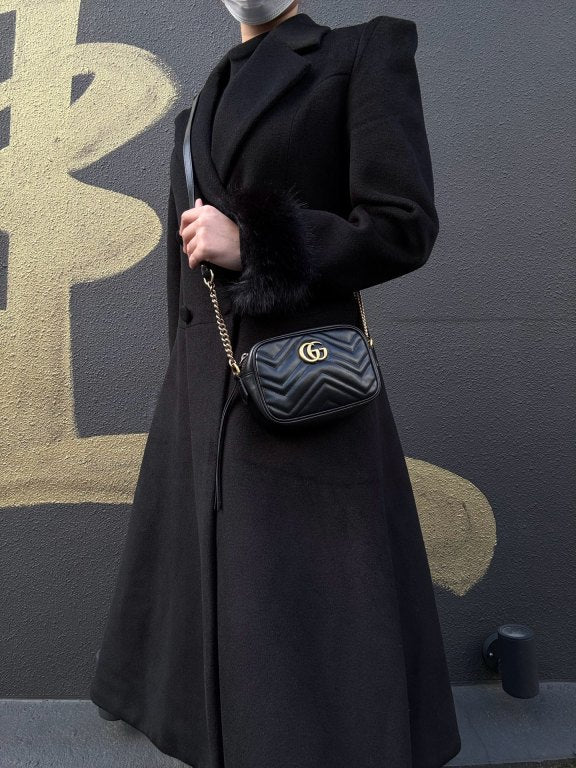 GUCCI GG Marmont Mini Camera Bag, Leather, Black, Gold Hardware