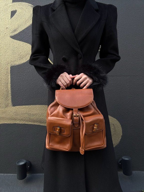 GUCCI Bamboo Backpack, Sheep Leather, Brown, Gold Hardware
