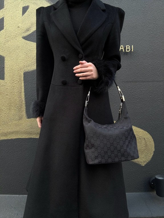 GUCCI GG Canvas Shoulder Bag, Black with Silver Hardware