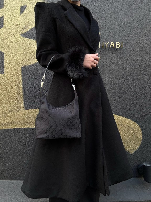 GUCCI GG Canvas Shoulder Bag, Black with Silver Hardware