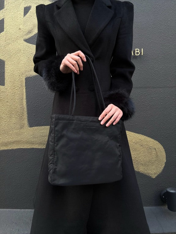 PRADA Nylon Tote Shoulder Bag, Black