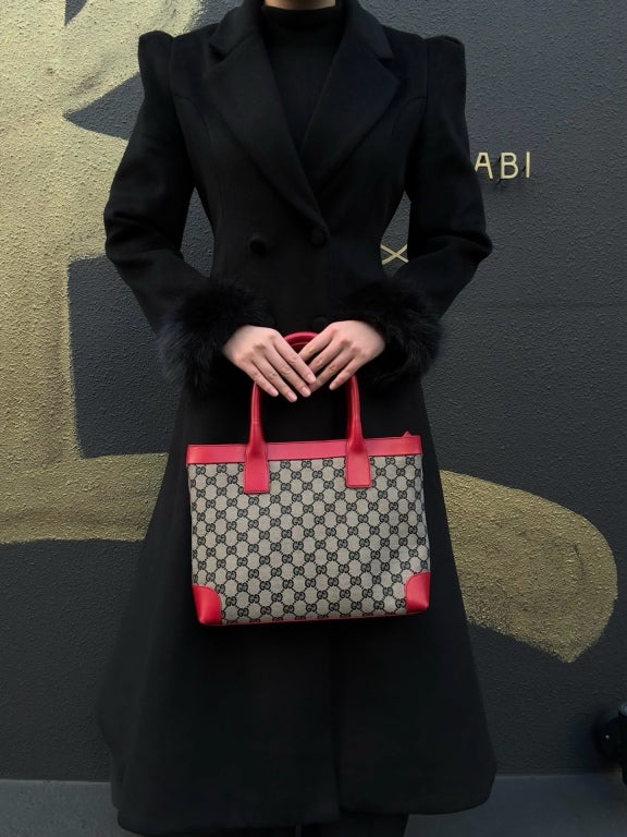 GUCCI GG Canvas Tote Handbag, Brown/Red