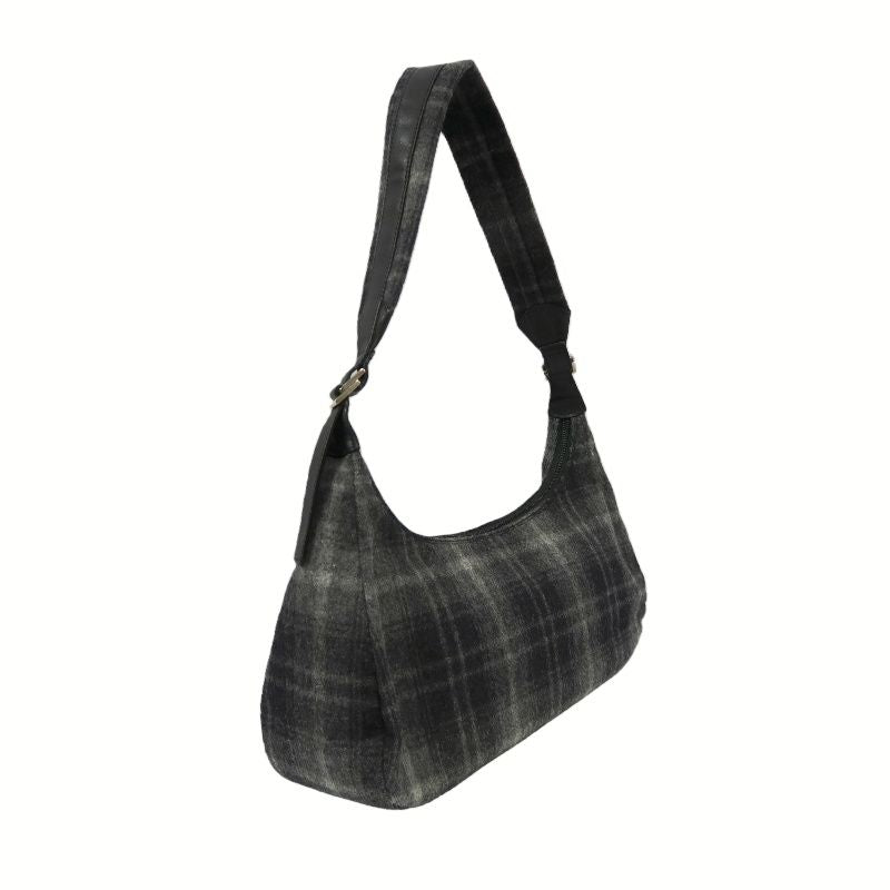 FERRAGAMO Check Wool Hobo Bag, Grey