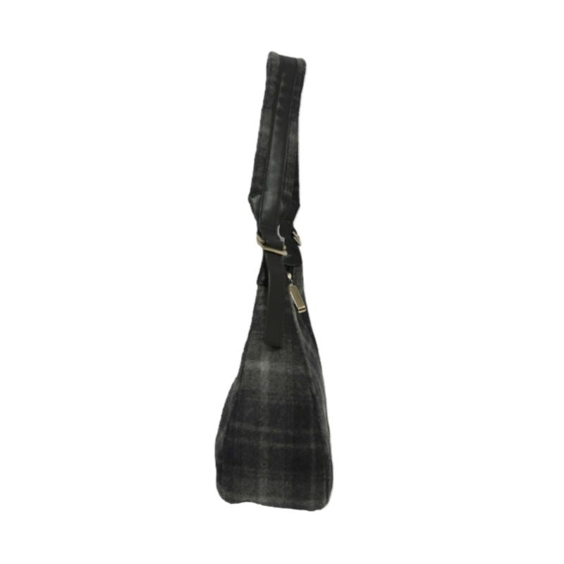 FERRAGAMO Check Wool Hobo Bag, Grey