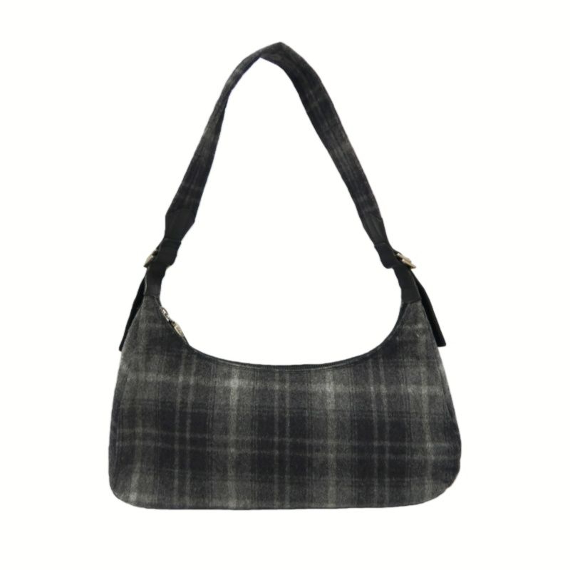 FERRAGAMO Check Wool Hobo Bag, Grey