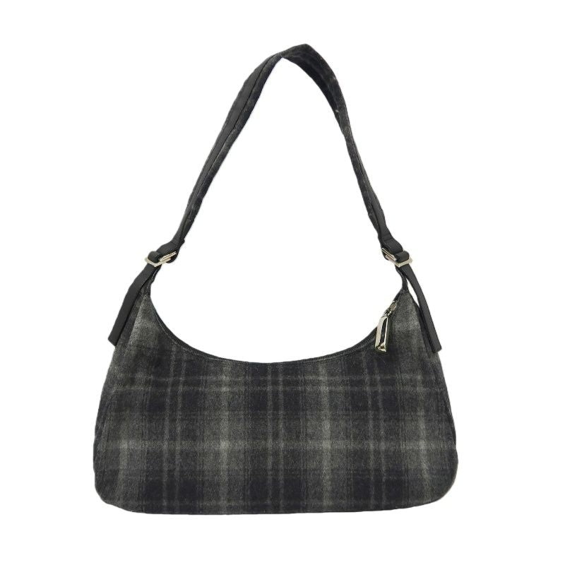 FERRAGAMO Check Wool Hobo Bag, Grey