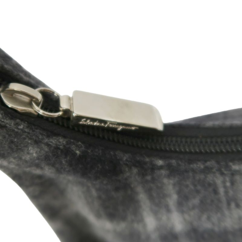 FERRAGAMO Check Wool Hobo Bag, Grey