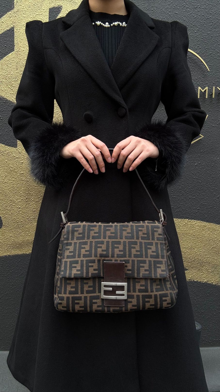 FENDI Zucca Mamma Shoulder Bag, Canvas, Brown, Silver Hardware