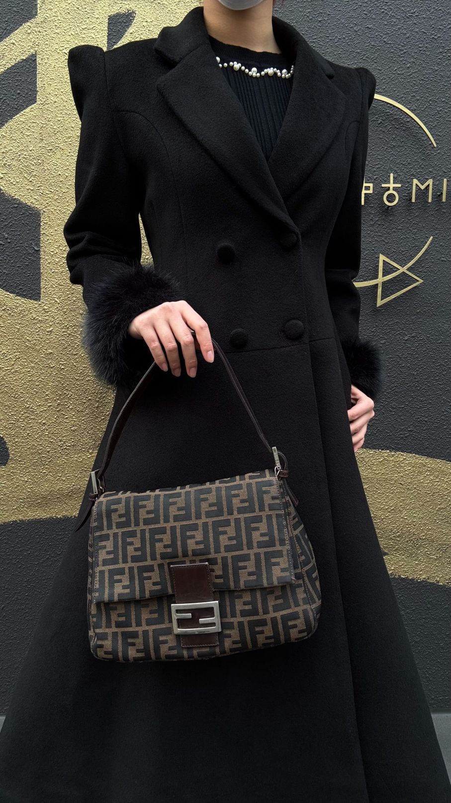 FENDI Zucca Mamma Shoulder Bag, Canvas, Brown, Silver Hardware