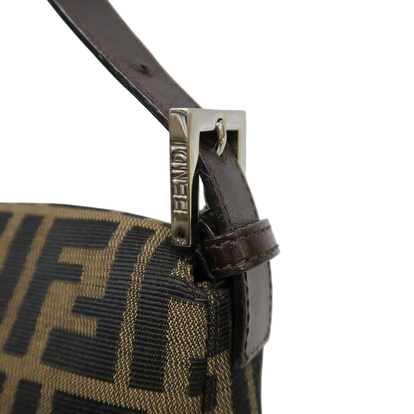 Fendi Zucca Mamma Baguette Canvas Handbag Brown Silver Hardware