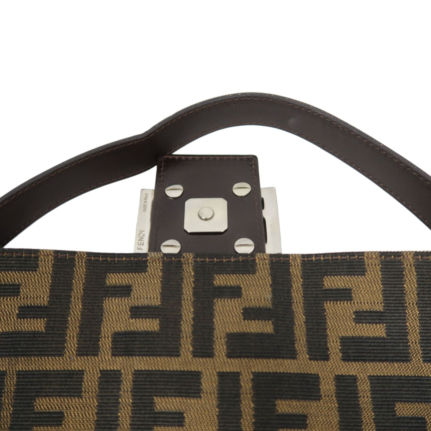 Fendi Zucca Mamma Baguette Canvas Handbag Brown Silver Hardware