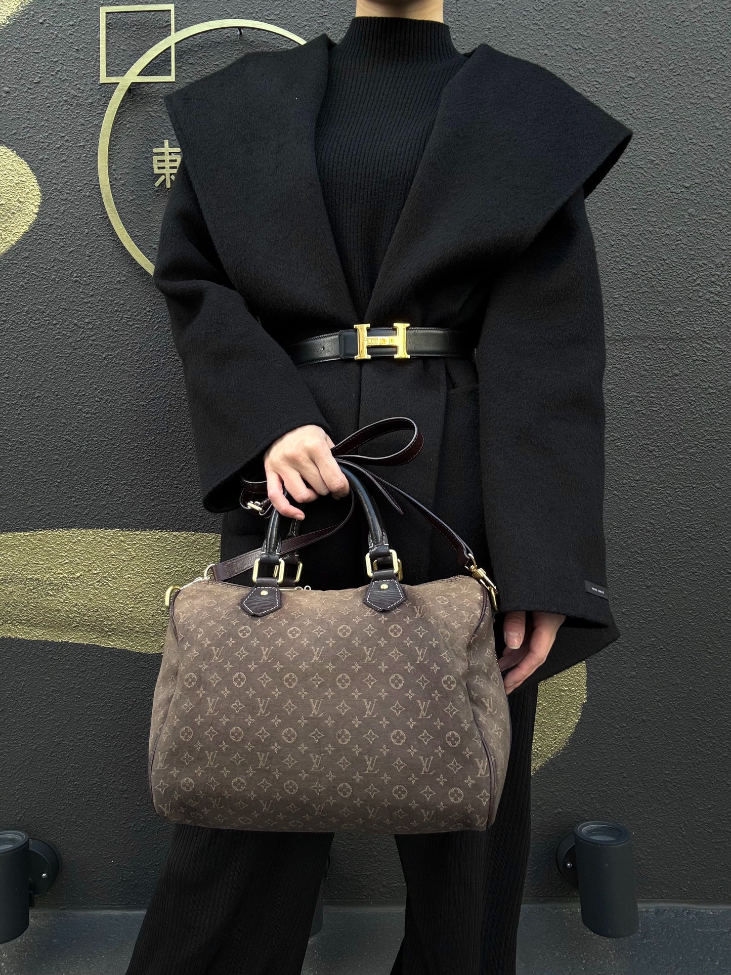 LOUIS VUITTON Speedy Monogram Denim Brown Handbag with Shoulder Strap