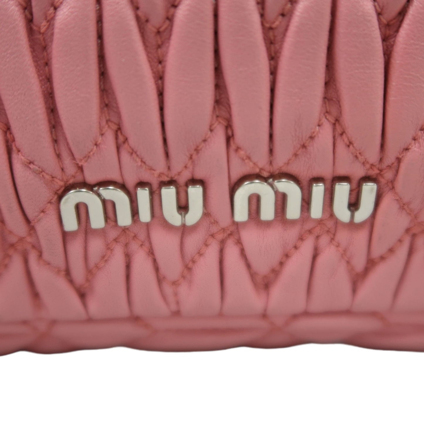 MIUMIU Coffer Matelasse Nappa Crystal Chain Shoulder Bag Clutch Pink Leather Silver Hardware