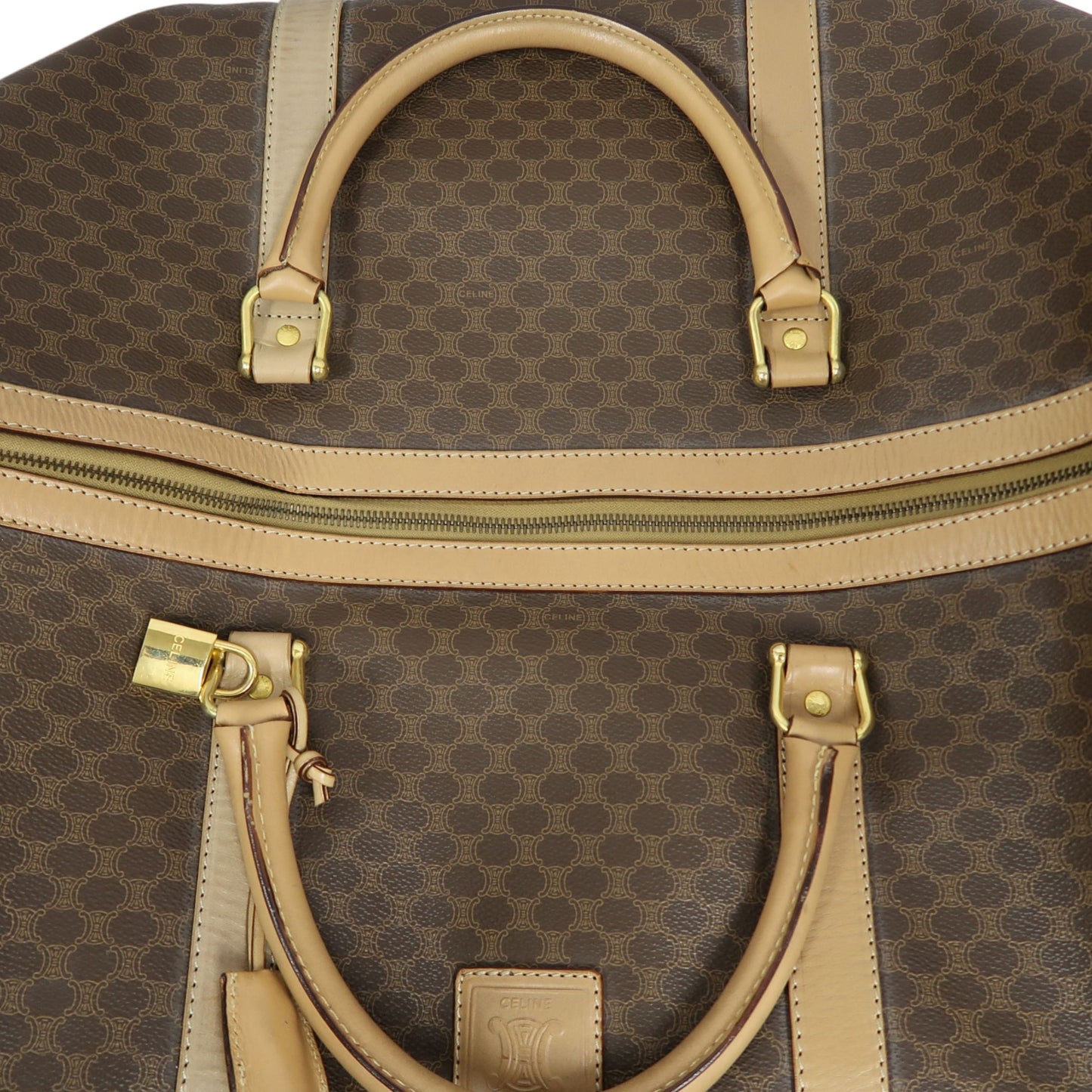 CELINE Macadam Brown PVC Boston Bag with Padlock, 2 Keys & Clochette