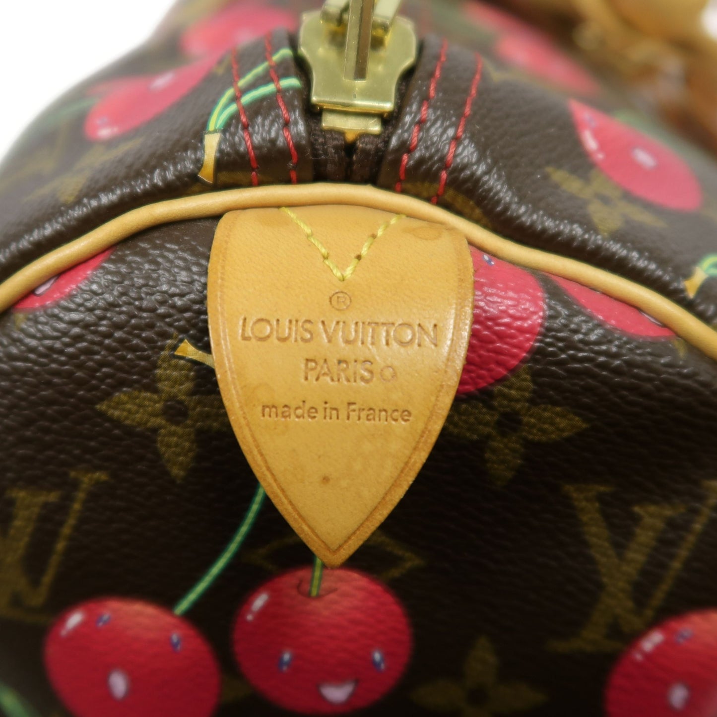 Louis Vuitton (LV) Monogram Cherry Keepall 45, Brown PVC, Limited Edition, Includes Name Tag, Luggage Strap & Boarding Pass Holder