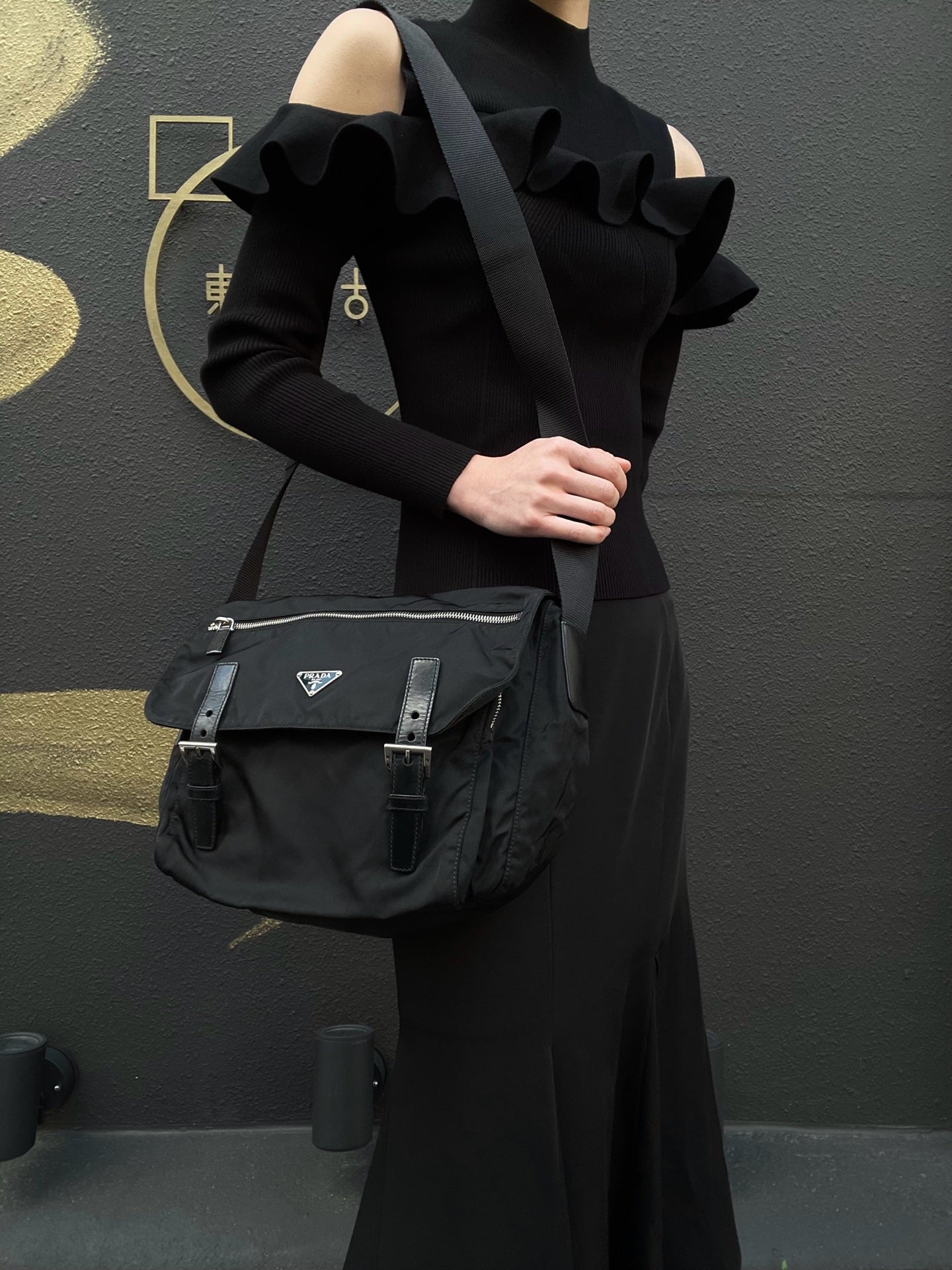 PRADA  Shoulder Bag, Nylon, Black, Silver Hardware