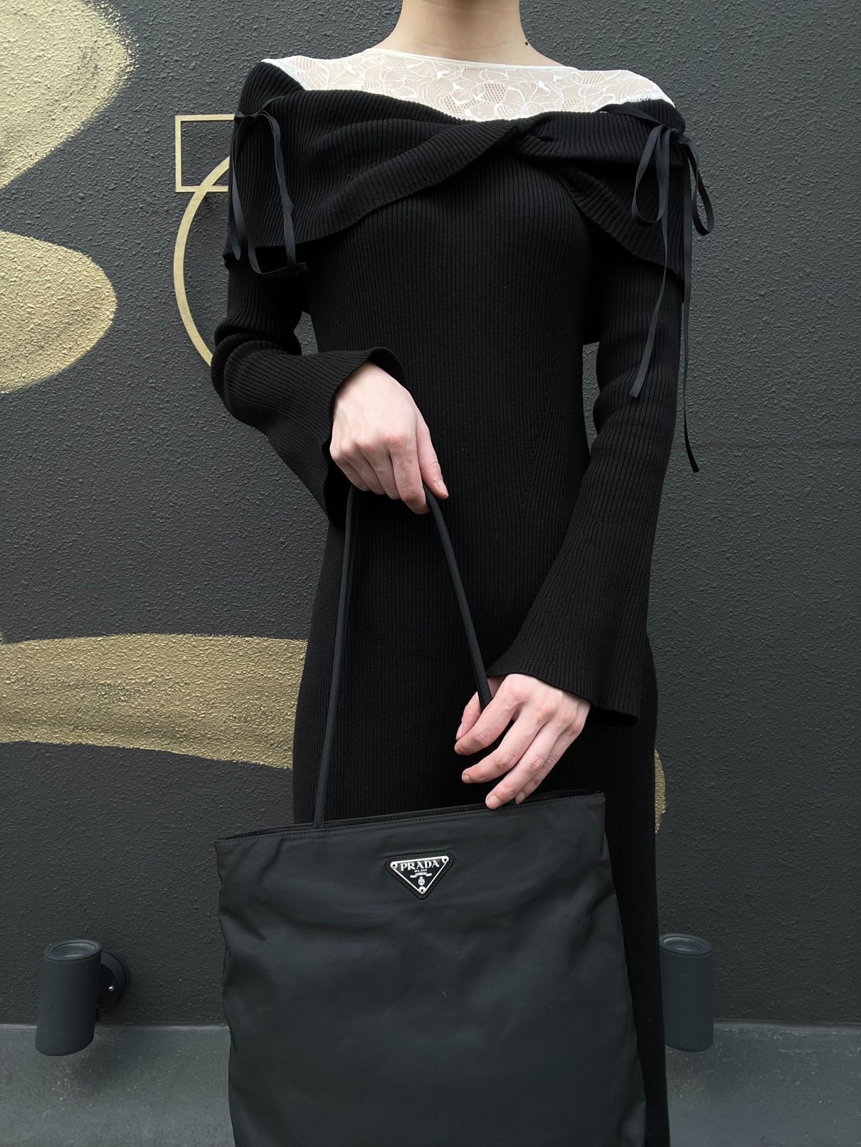 PRADA Tote Bag Black Nylon with Silver Hardware, Includes Guarantee Card