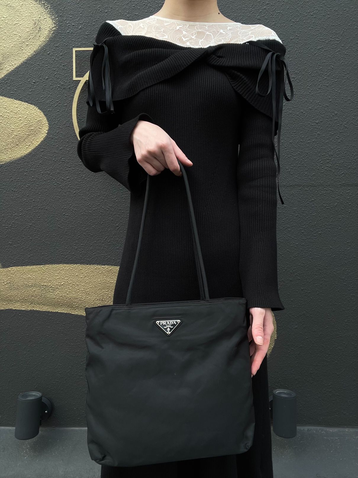 PRADA Tote Bag Black Nylon with Silver Hardware, Includes Guarantee Card