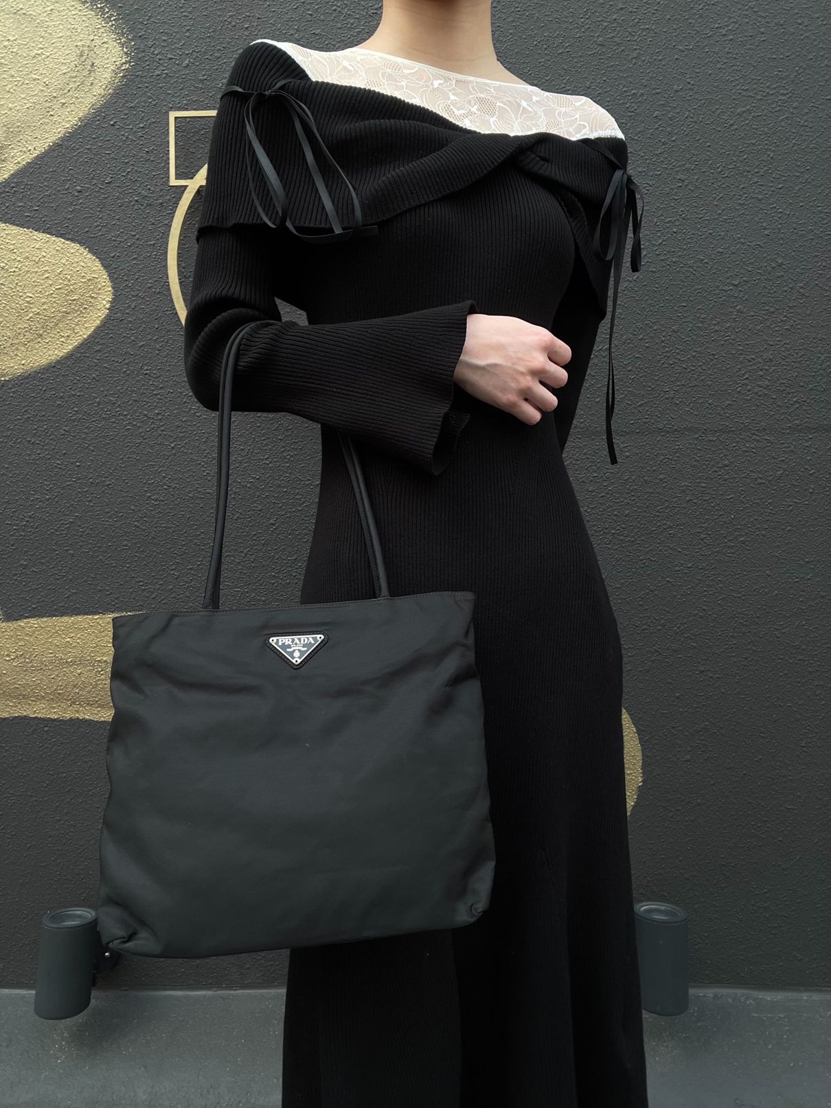 PRADA Tote Bag Black Nylon with Silver Hardware, Includes Guarantee Card