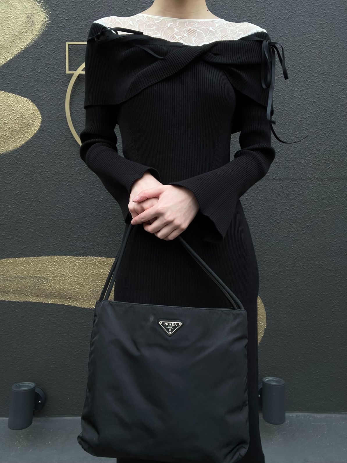 PRADA Black Nylon Tote Shoulder Bag
