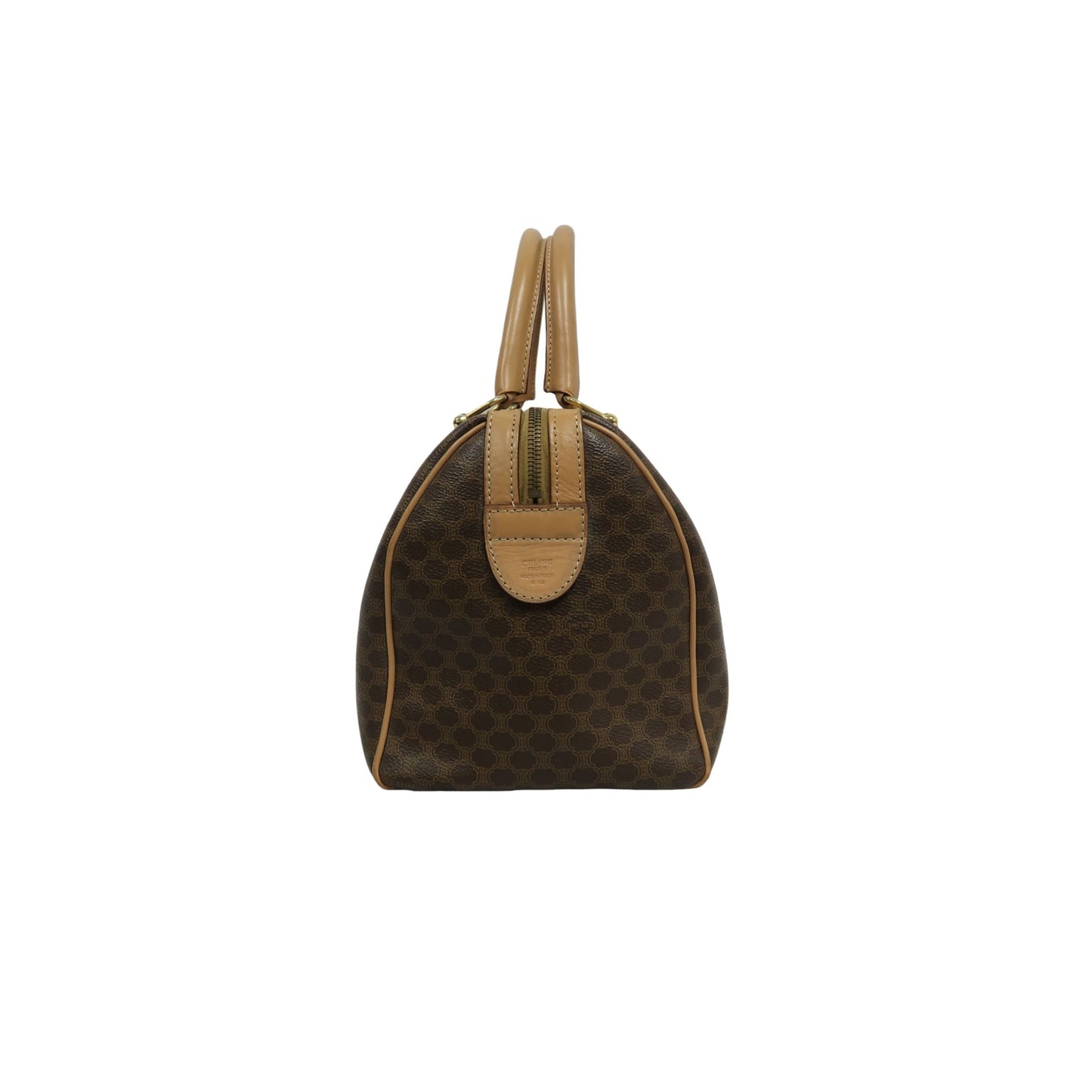 CELINE Macadam Monogram PVC Boston Handbag Brown with Gold Hardware