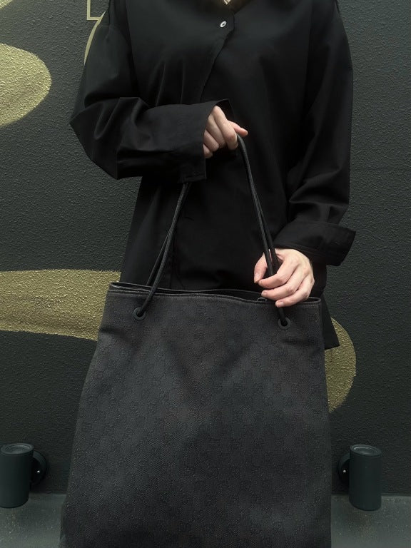 GUCCI GG Canvas Tote Bag Black with Dust Bag