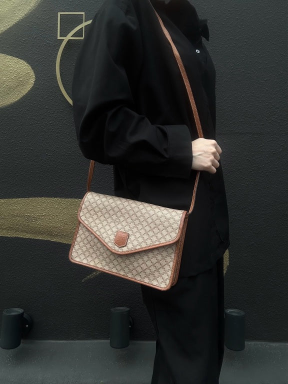 CELINE Macadam Pattern Envelope Shoulder Bag Pvc Beige