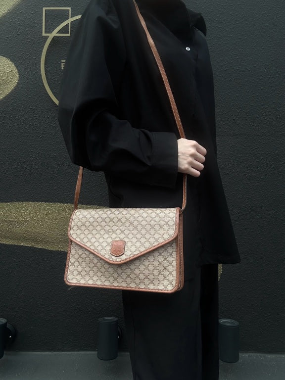 CELINE Macadam Pattern Envelope Shoulder Bag Pvc Beige