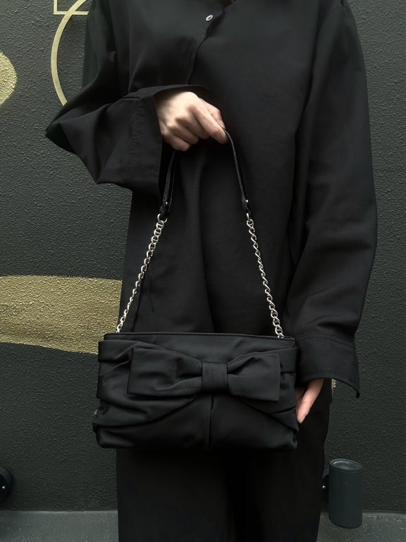 kate spade Nylon Bow Chain Shoulder Underarm Bag Gray With Dust Bag