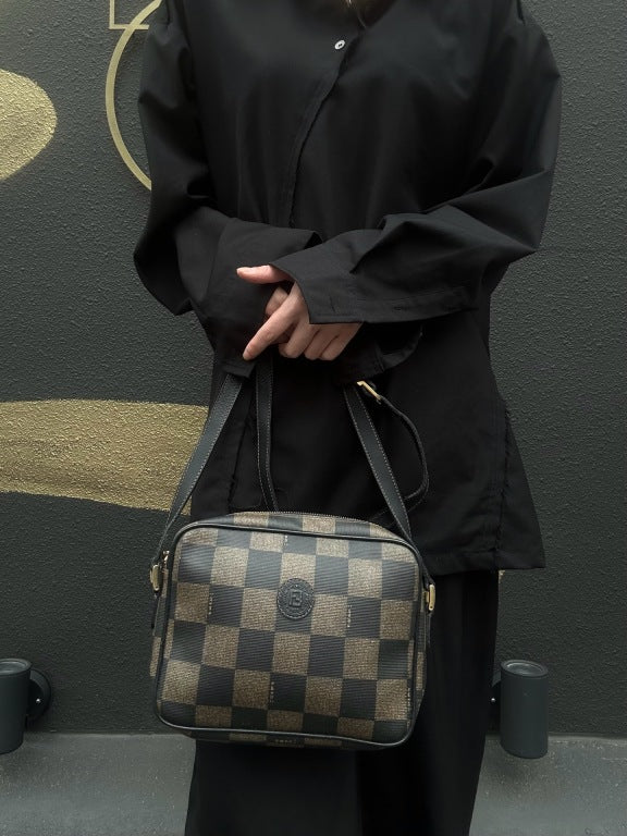 FENDI Pecan Shoulder Bag Brown Gold Hardware PVC Crossbody Bag