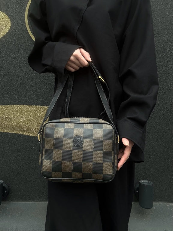 FENDI Pecan Shoulder Bag Brown Gold Hardware PVC Crossbody Bag