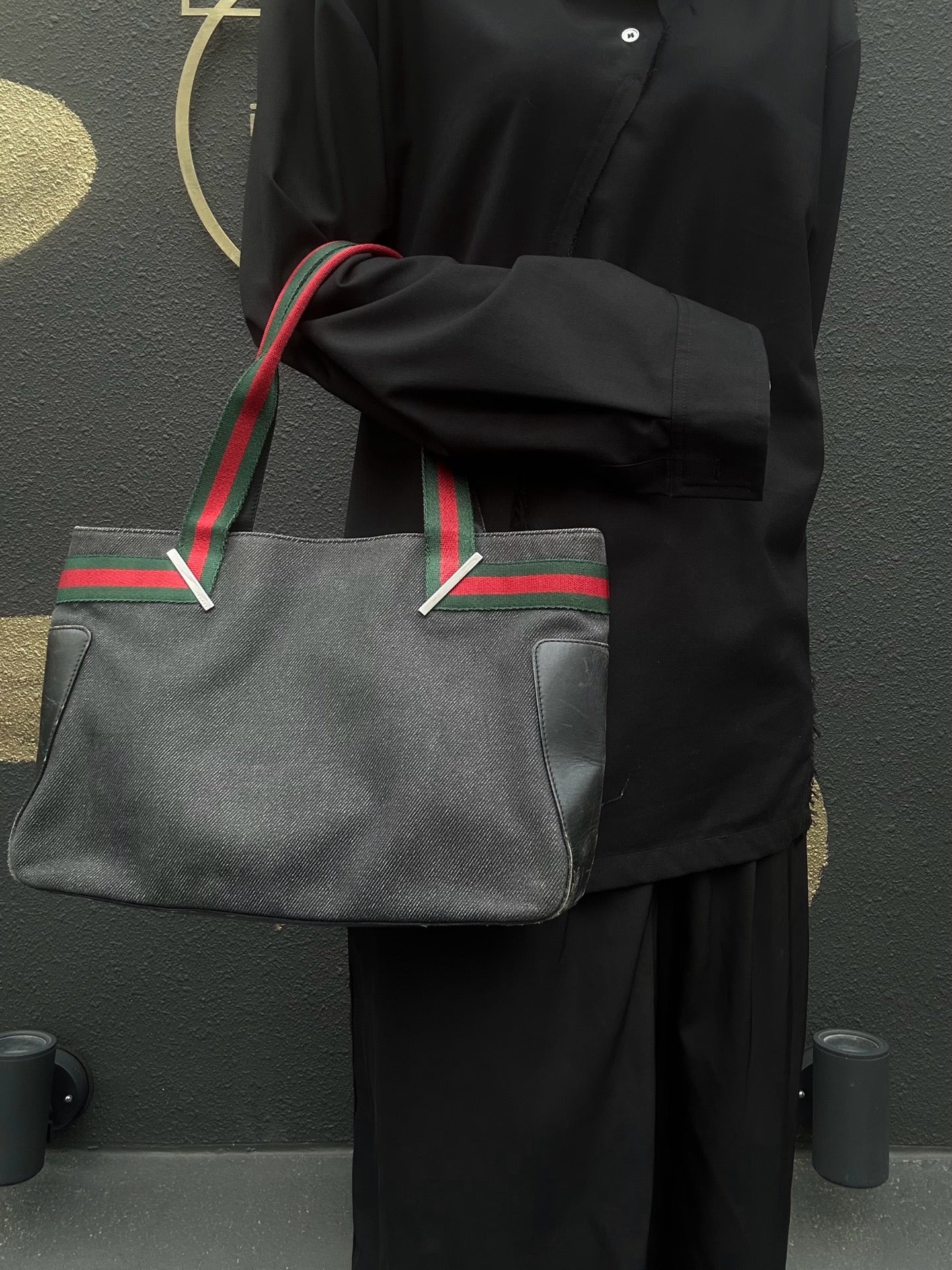 GUCCI Sherry Line Tote Bag, GG Canvas, Grey, With Dust Bag
