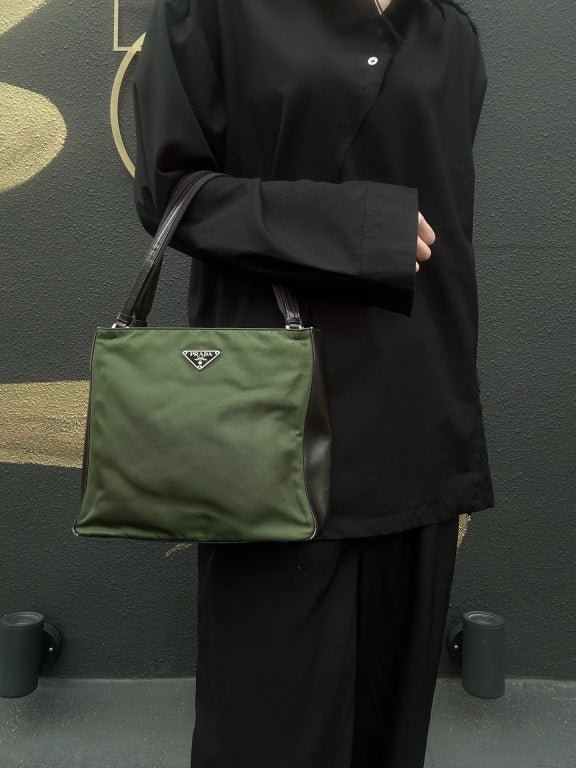 PRADA Pocono Tote Bag Nylon Green