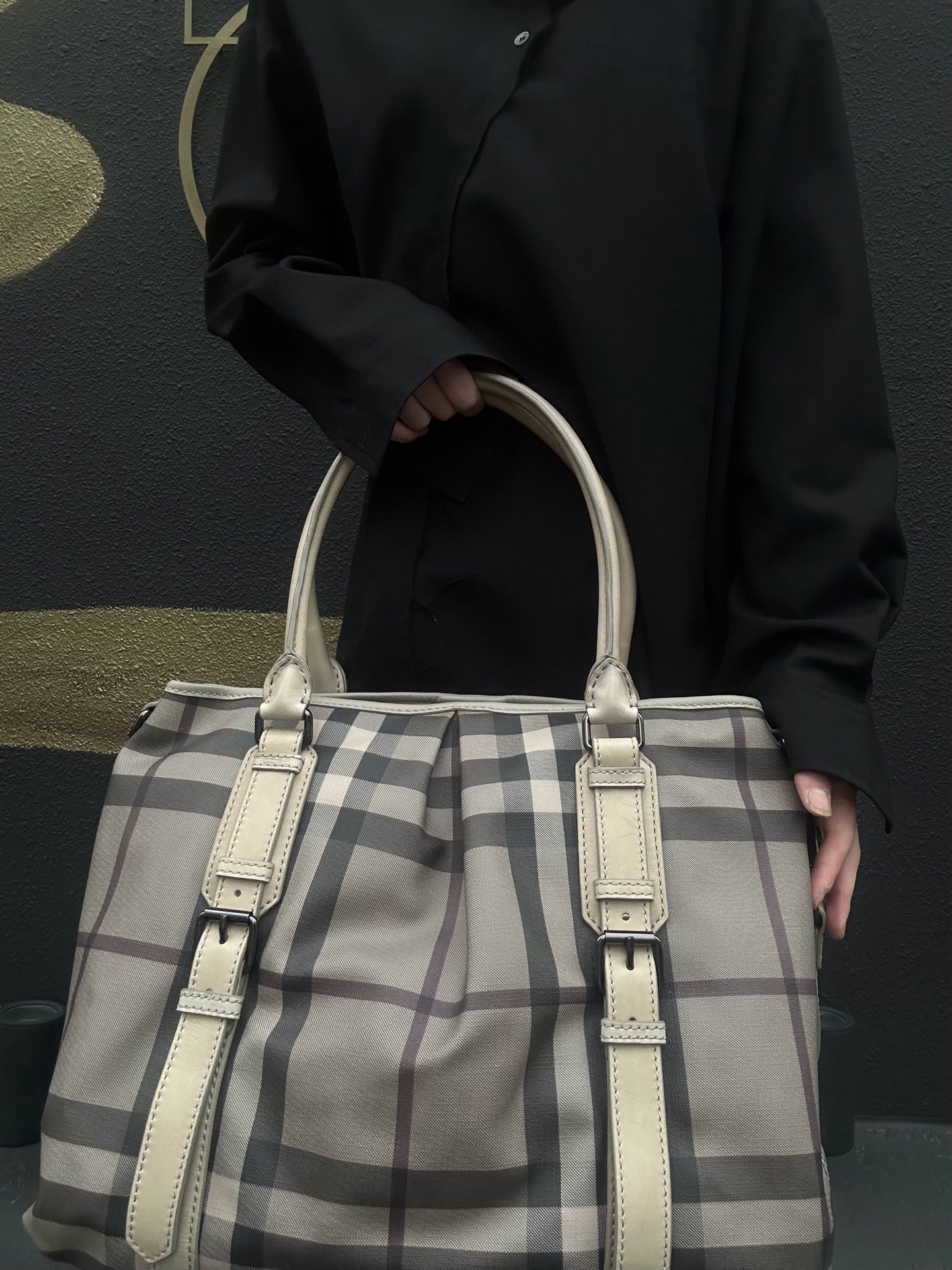 BURBERRY Check Handbag PVC Beige
