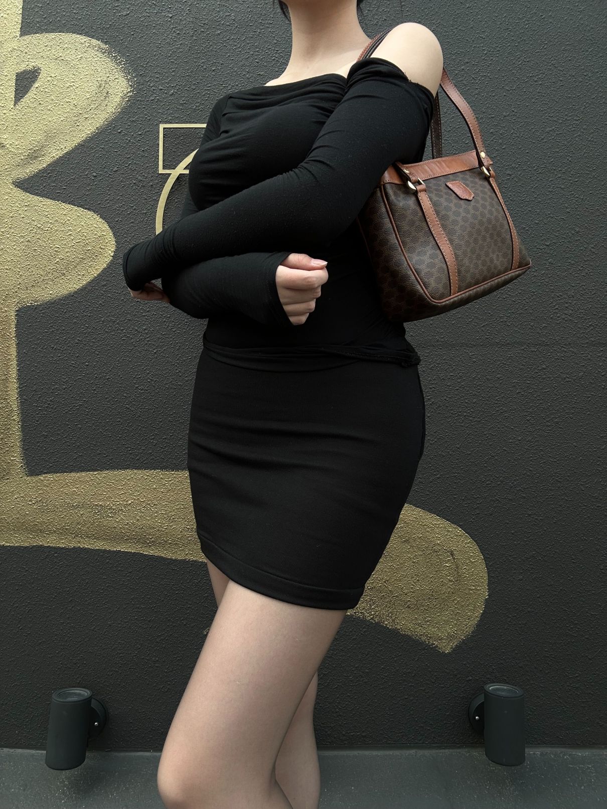 CELINE Macadam PVC Tote Shoulder Bag Brown with Gold Hardware