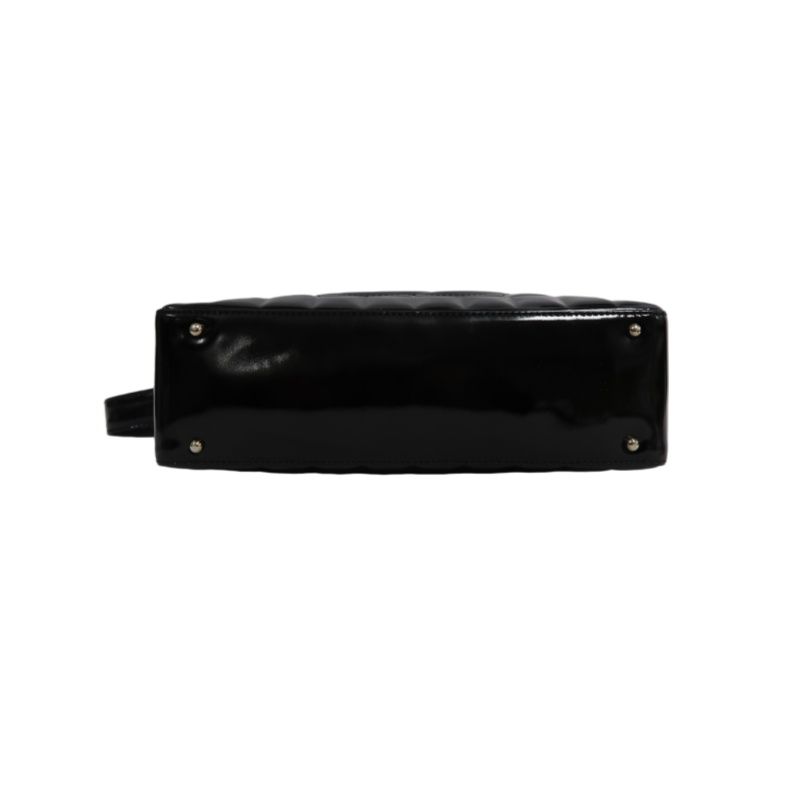CHANEL Chocolate Bar Patent Leather Shoulder Bag Black Silver Hardware